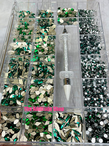 Emerald-1400 Combo High Quality Glass Nail Crystals Bling Box