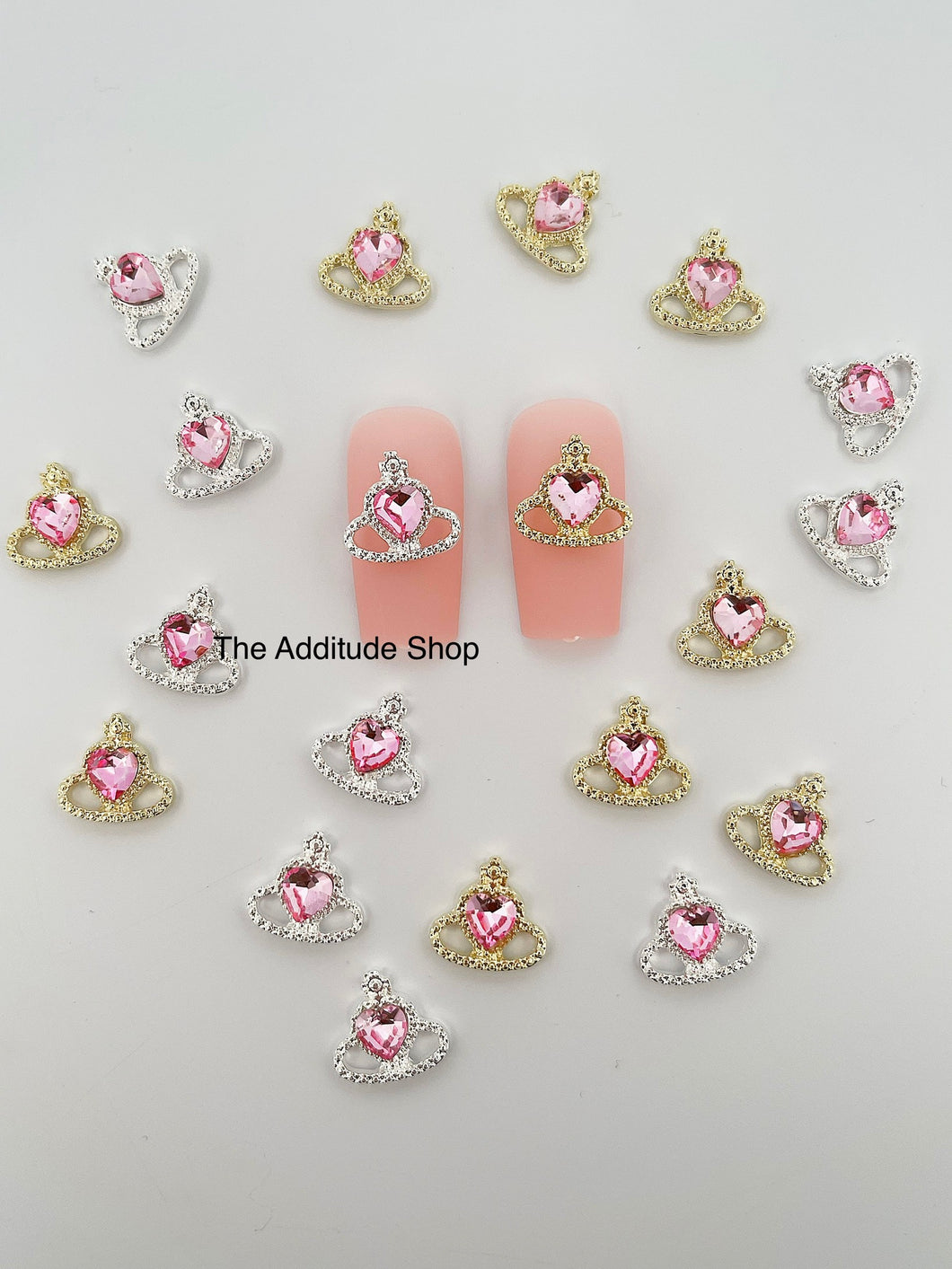 Pink Heart Planet Nail 3D Charms - 10 Pieces