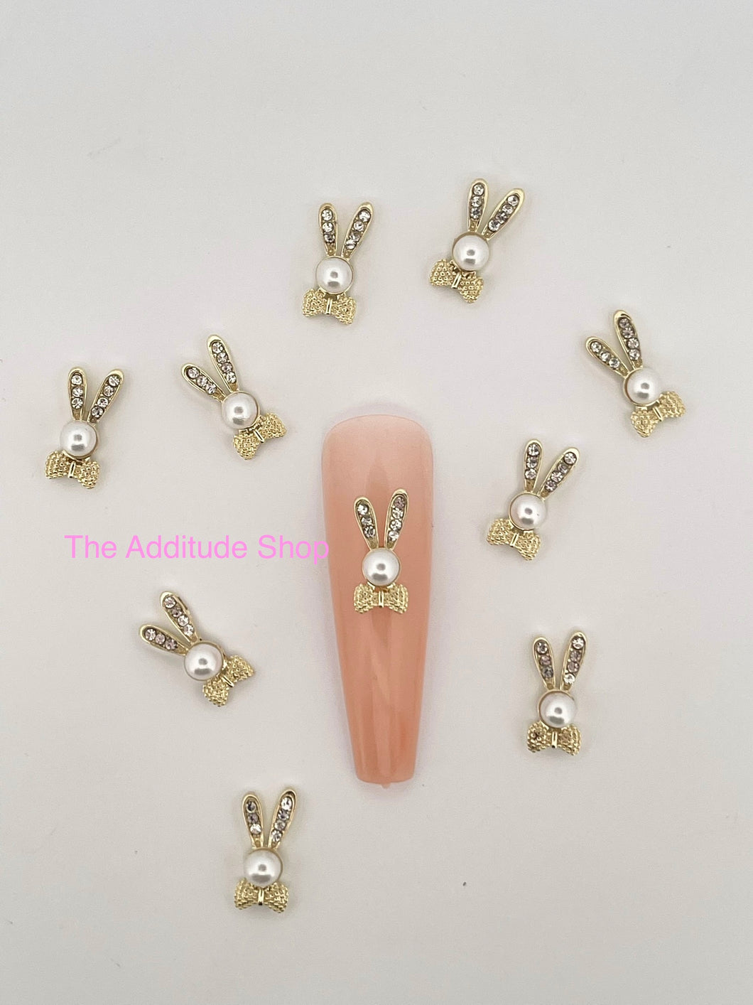 Bunny with Pearl Nail 3D Charms-10 Pieces