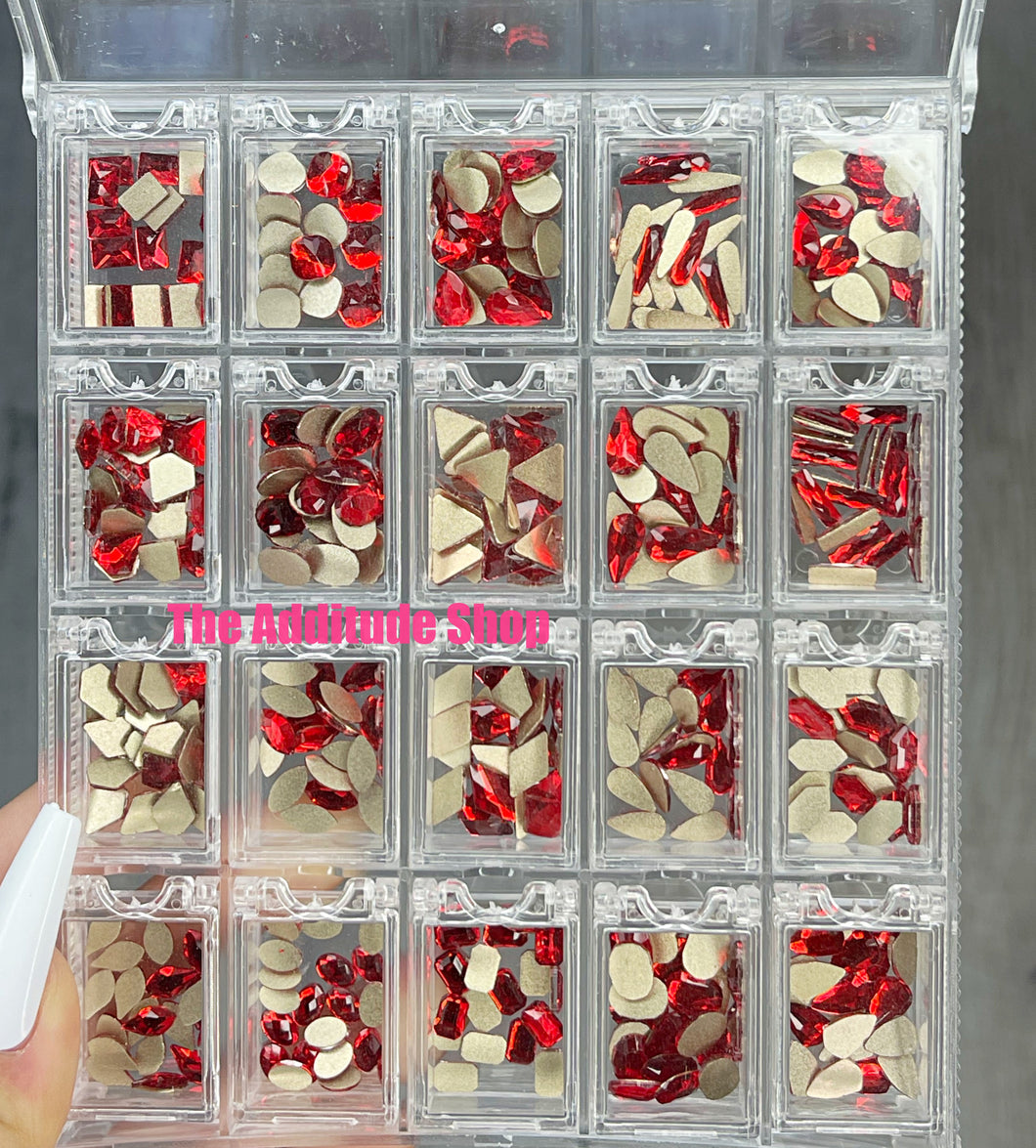 Red-400 Pieces Nail Crystals Rhinestones Gems