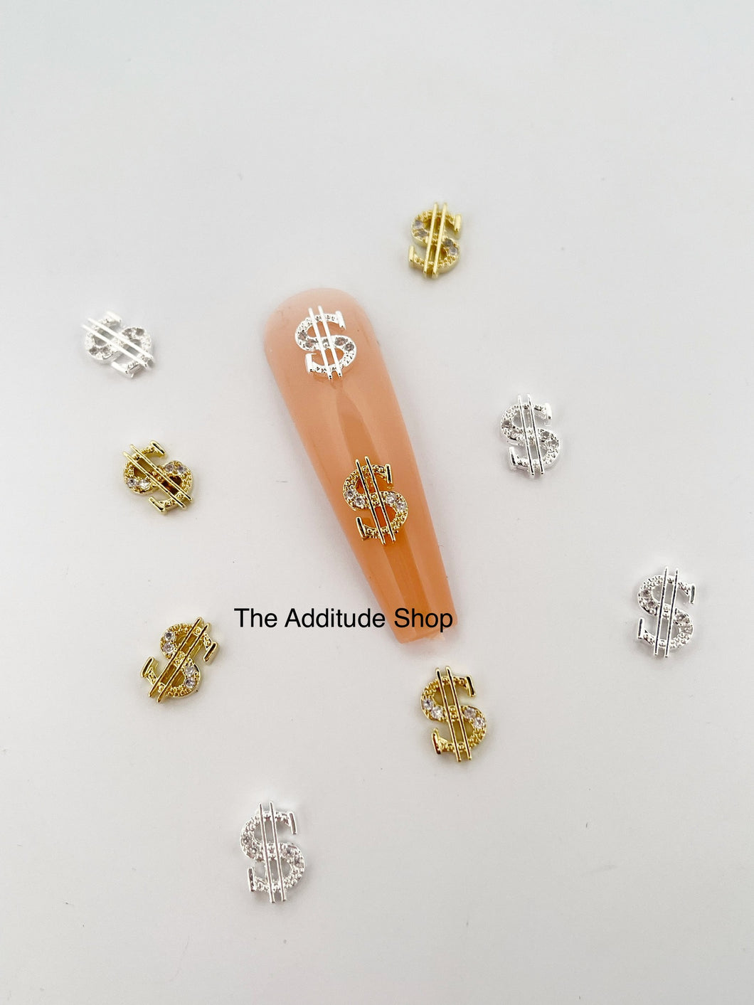Money #3-Gold Zircon 3D Nail Charms (5 Pieces)