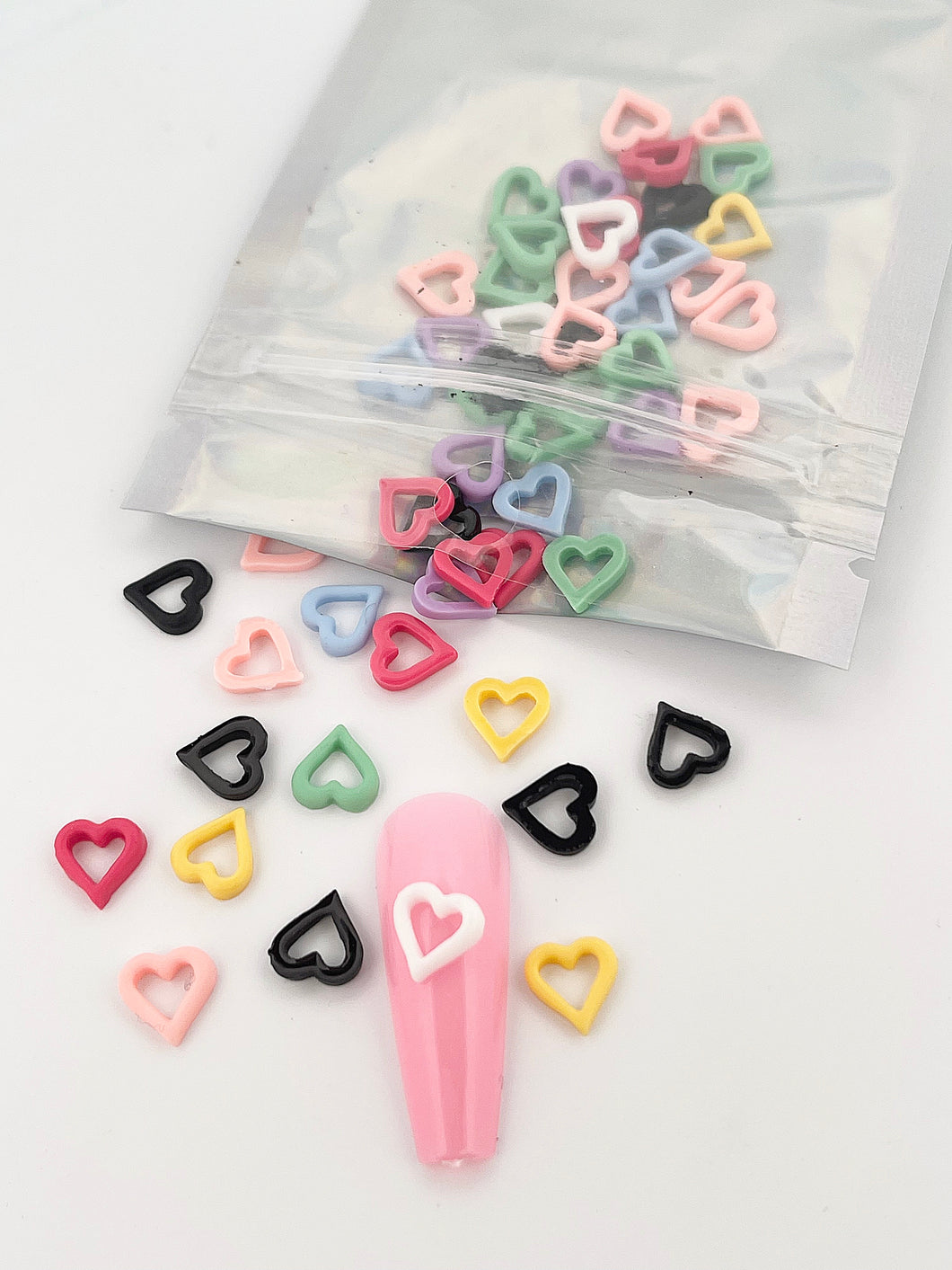 Outlines Heart Valentine's Resin Nail Charms Decorations-100 Pieces
