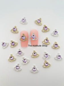 Lavender Heart Planet Nail 3D Charms - 10 Pieces