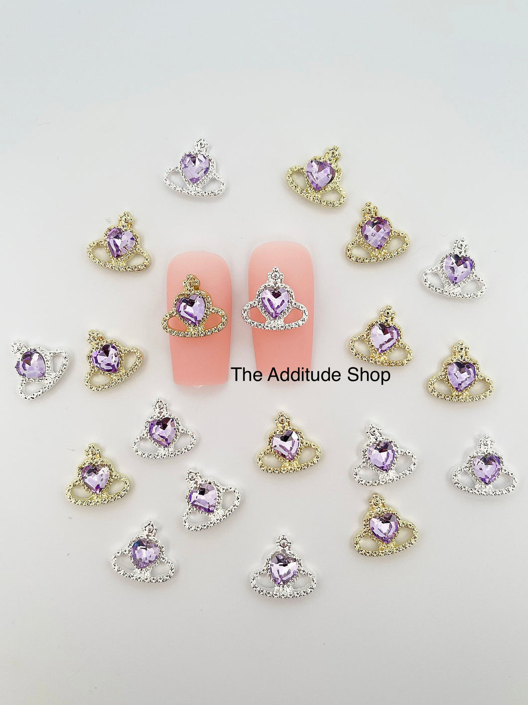 Lavender Heart Planet Nail 3D Charms - 10 Pieces