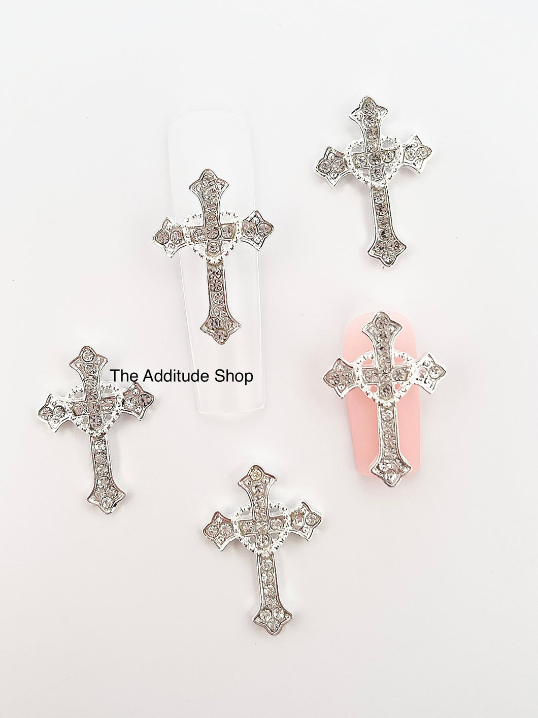 Oversized Silver Cross #2 Nail 3D Charms-5 Pieces