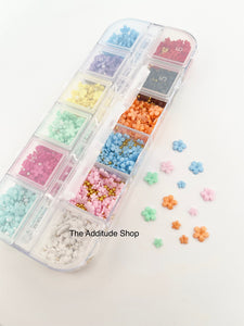 Spring Pastel 12 Grids Resin Flowers Nail Charms Decoration