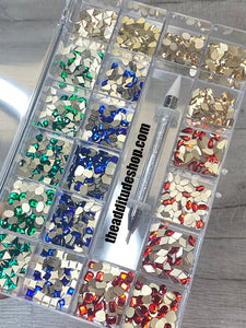 (Emerald, Red, Champagne, Blue)4 Colors Nail Rhinestones Crystals Bling Box