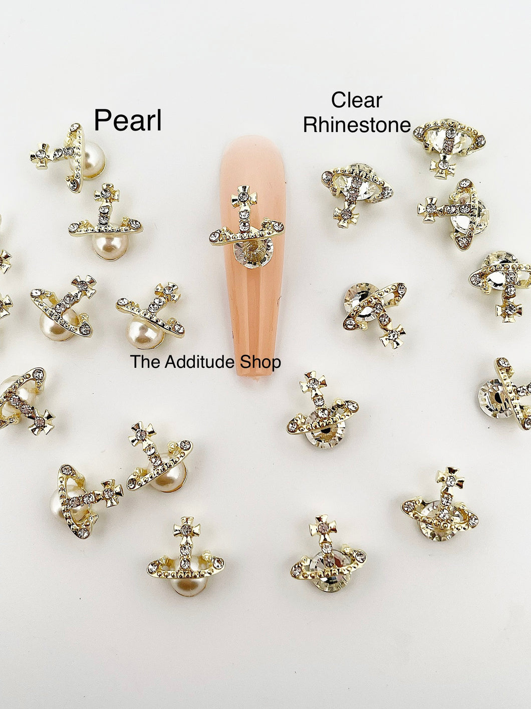 Pearl & Clear Orbits Planet 3D Nail Charms (10 Pieces) – The Additude Shop
