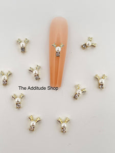 Pearl Reindeer 10 pieces 3D Nail Charms
