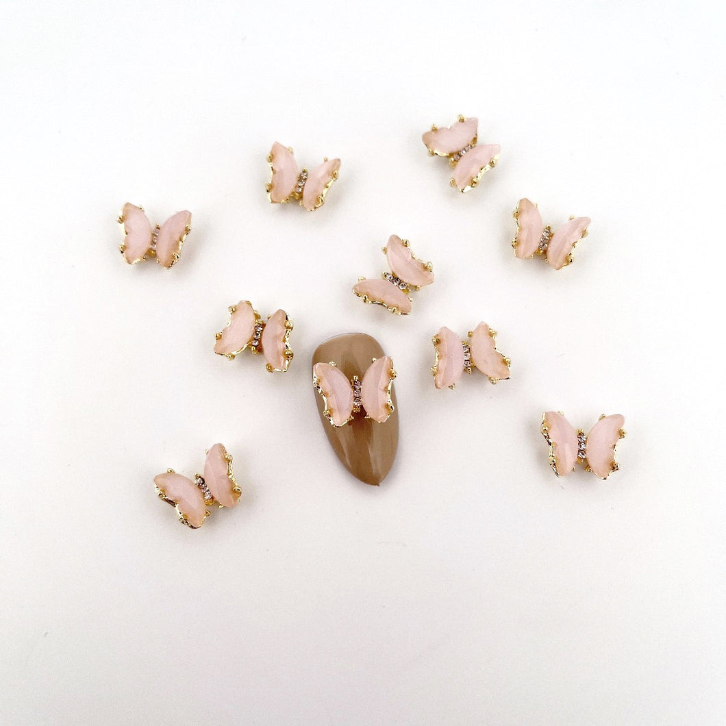 Pink Crystal Butterfly 10 Pieces Nail Charms