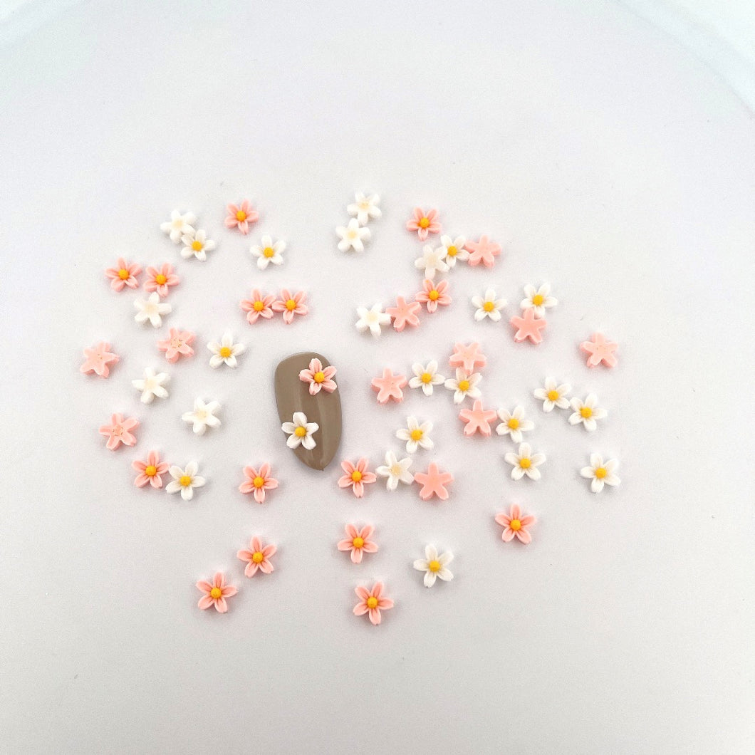 Pink & White Resin Flowers Nail Charms-50 pieces