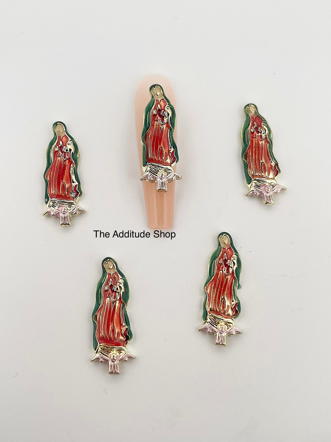 Green and Red Virgin Mary Alloy Nail 3D Charms-5 Pieces