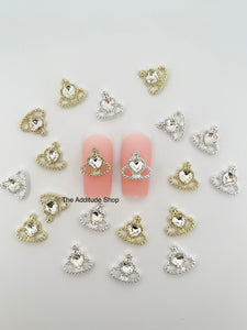Clear Heart Planet Nail 3D Charms - 10 Pieces