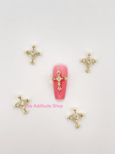 Gold Cross #3 3D Zircon Nail Charms (5 Pieces)