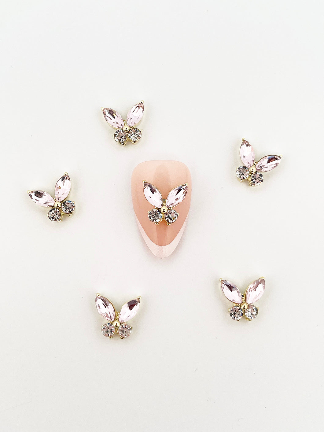 New Pink Rhinestone Butterfly Nail 3D Charms-6 Pieces