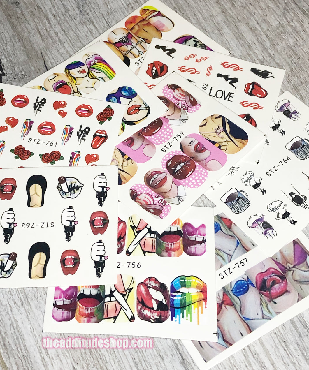 9 Sheets Lips Nail Water Decals Stickers