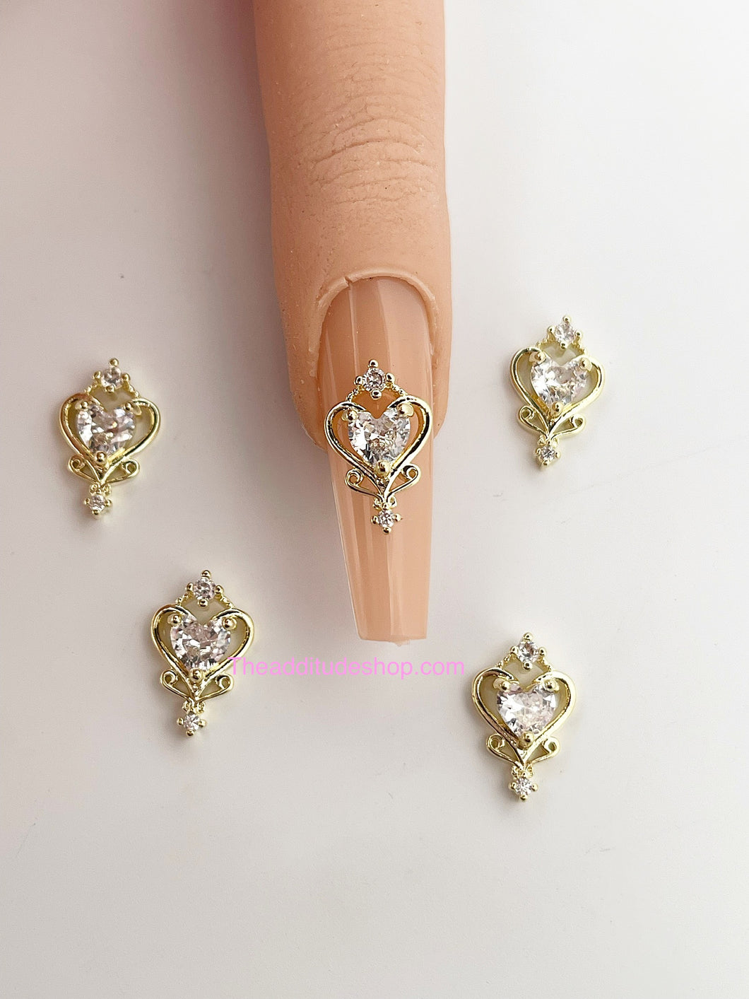 New Vintage Zircon Heart Nail Charms-5 Pieces