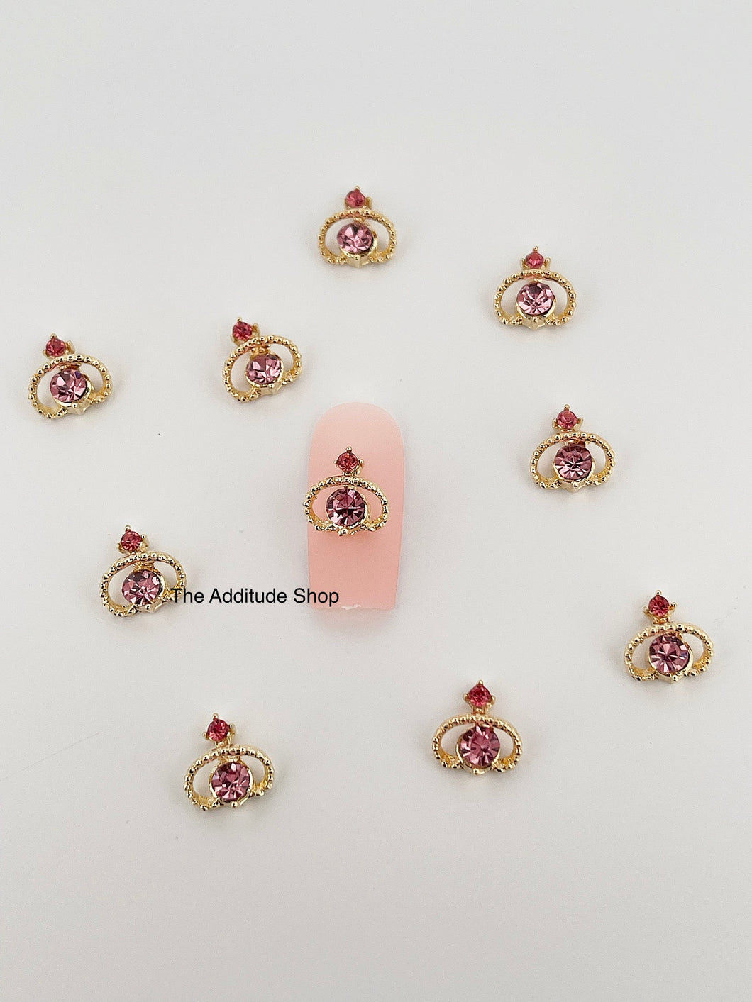10 pieces Pink Rhinestone Planet Nail 3D Charms