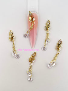 Dangling Butterfly Zircon 3D Nail Charms-5 Pieces