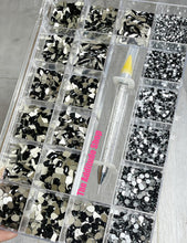 Load image into Gallery viewer, Jet Black 1,400 Nail Rhinestones Crystals Bling Box
