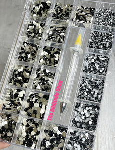 Jet Black 1,400 Nail Rhinestones Crystals Bling Box