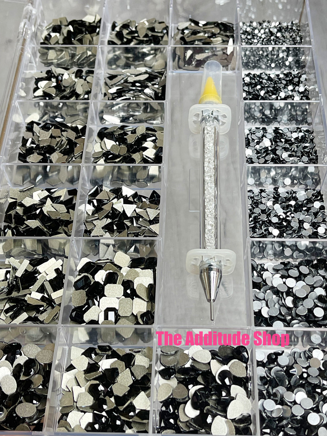 Jet Black 1,400 Nail Rhinestones Crystals Bling Box