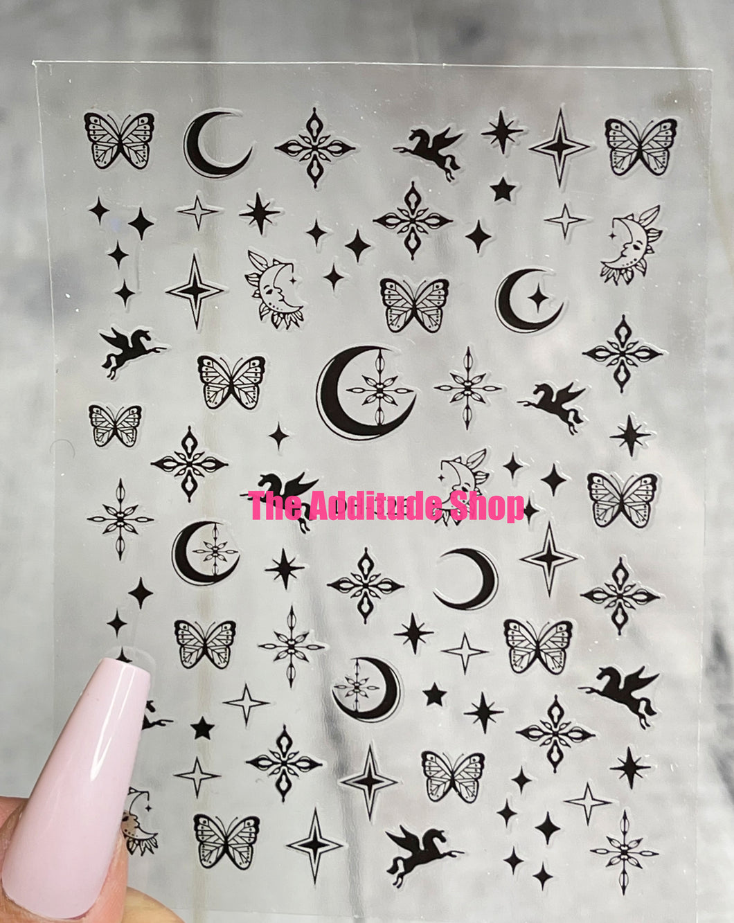 Black Half Moon Butterfly Unicorn Nail Stickers