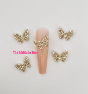 Butterfly with Pearls 3D Zircon Nail Charms (5 Pieces)
