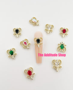 Mixed Colors Vintage Heart Rhinestone Nail Alloy Charms-10 Pieces