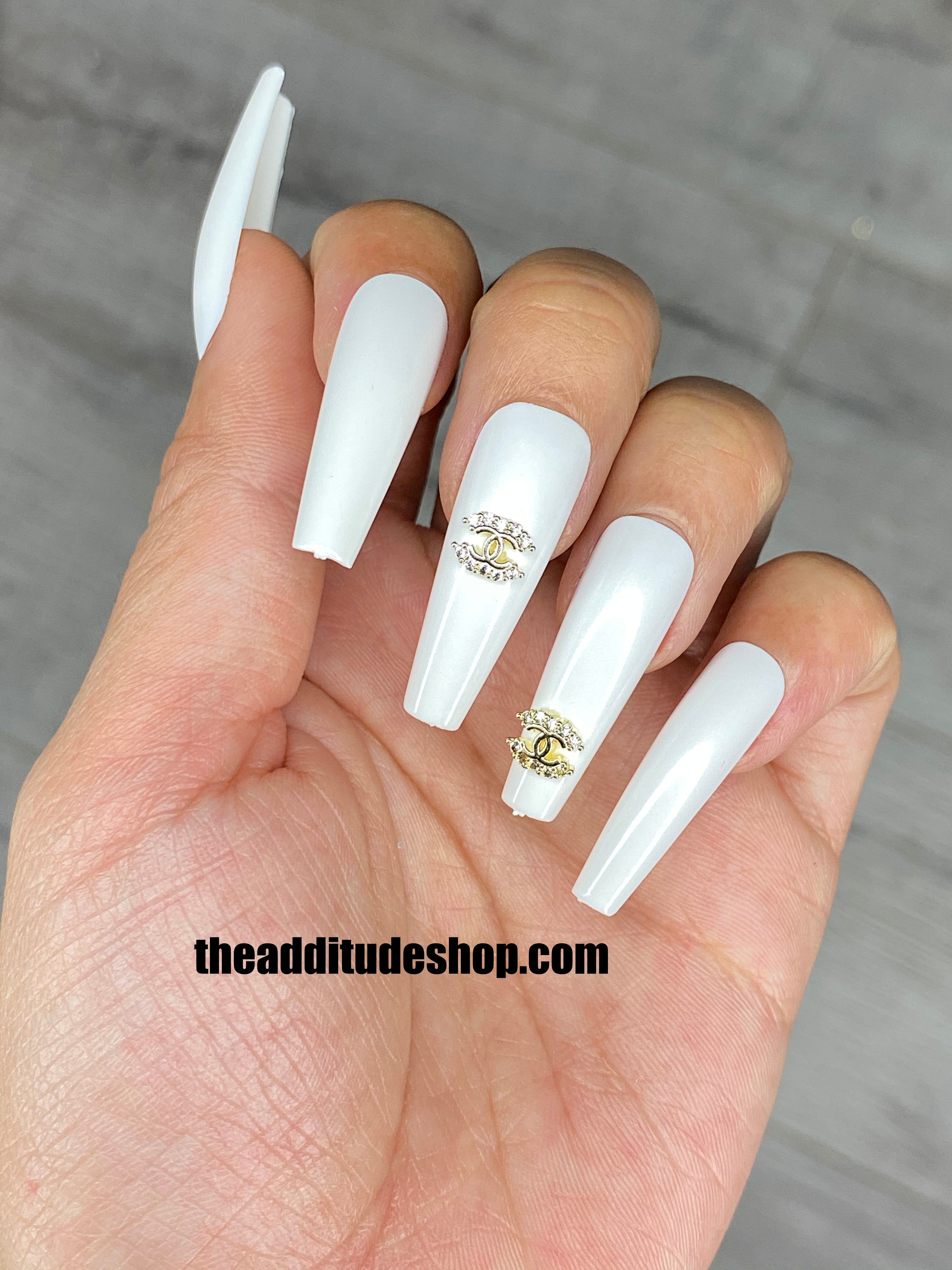 gold chanel nail charms