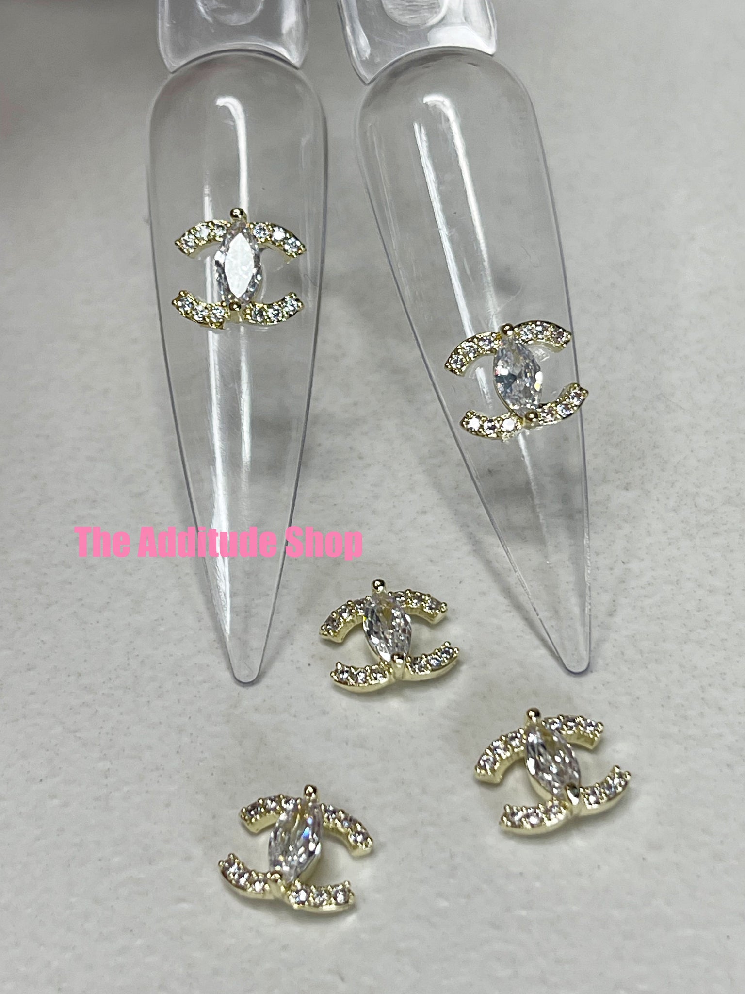 C Style #3 Gold Zircon 3D Nail Charms (5 Pieces)