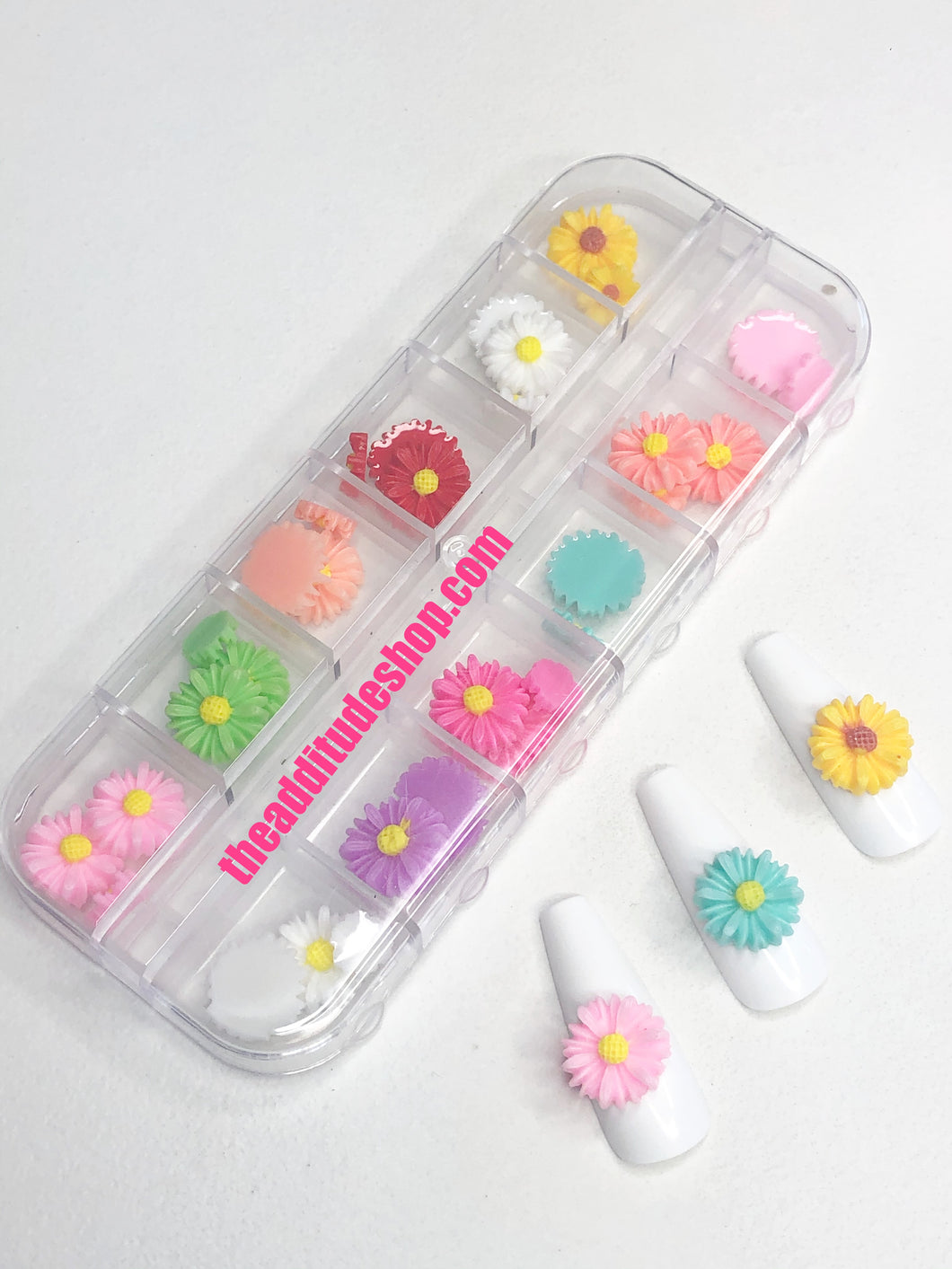 12 Grids Colorful Sunflowers 3D Nail Charms