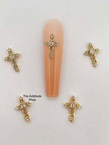 Cross Gold Zircon 3D Nail Charms #4 (5 Pieces)