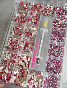 Dark Pink 1,400 Nail Rhinestones Crystals Bling Box