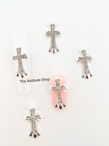 Oversized Silver Cross #1 Nail 3D Charms-5 Pieces