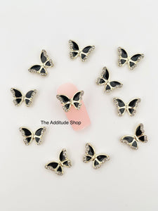 3D Black Butterfly Nail Charms (10 Pieces)