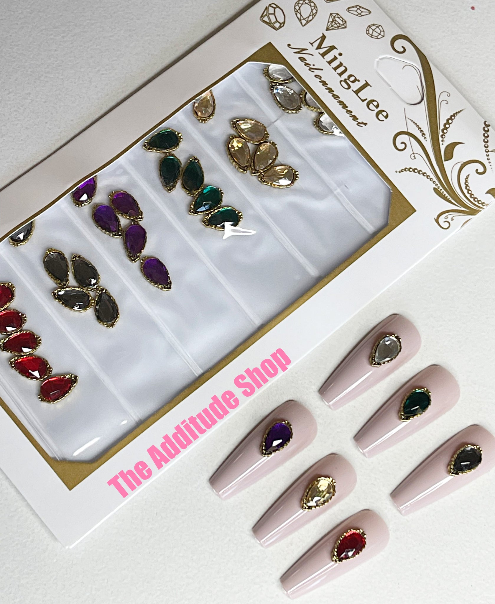 Gold Rims Teardrop Shape 3D Nail Charms Gems Jewel – The Additude Shop