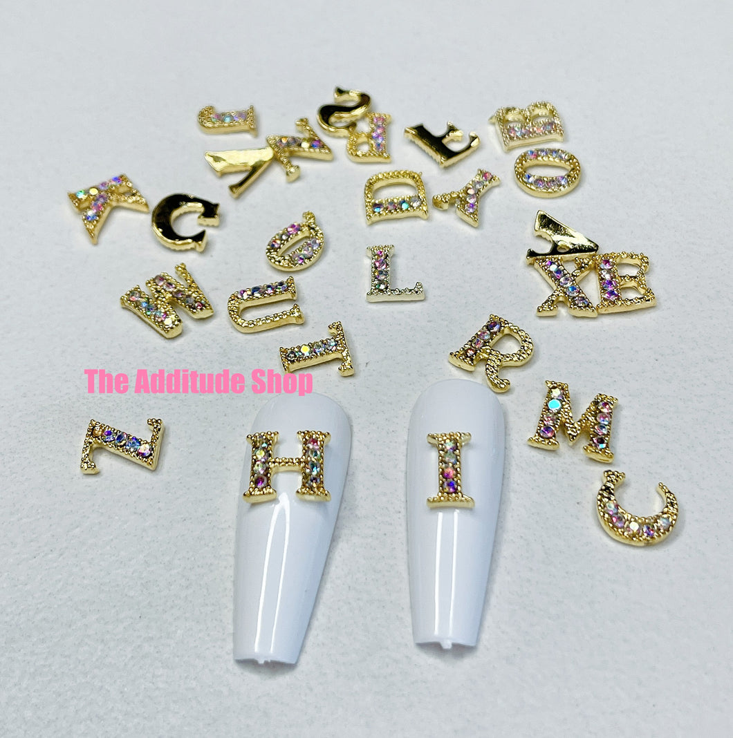 Gold & Silver Colorful Letters 3D Nail Charms
