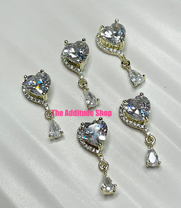 Crystal Dangling Hearts #2 3D Zircon Nail Charms (5 Pieces)