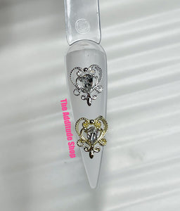 Vintage Gold Heart Valentine's Nail 3D Charms Crystals-10 Pieces