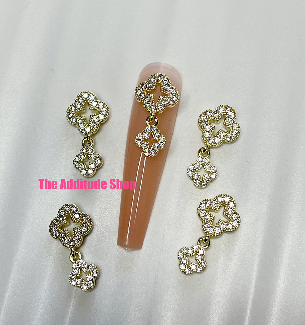 L Flower Dangling Gold Zircon 3D Nail Charms (5 Pieces)