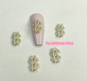 Money #2-Gold Zircon 3D Nail Charms (5 Pieces)