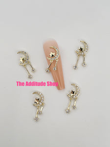 Moon and Stars Dangling 3D Zircon Nail Charms (5 Pieces)