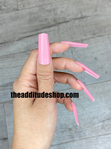 Pink- 500 Pieces Long Tapered Square Full Coverage Nail Tips