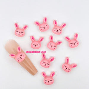 Pink Rabbit Heads Resin Nail Charms Decals-10 Pieces