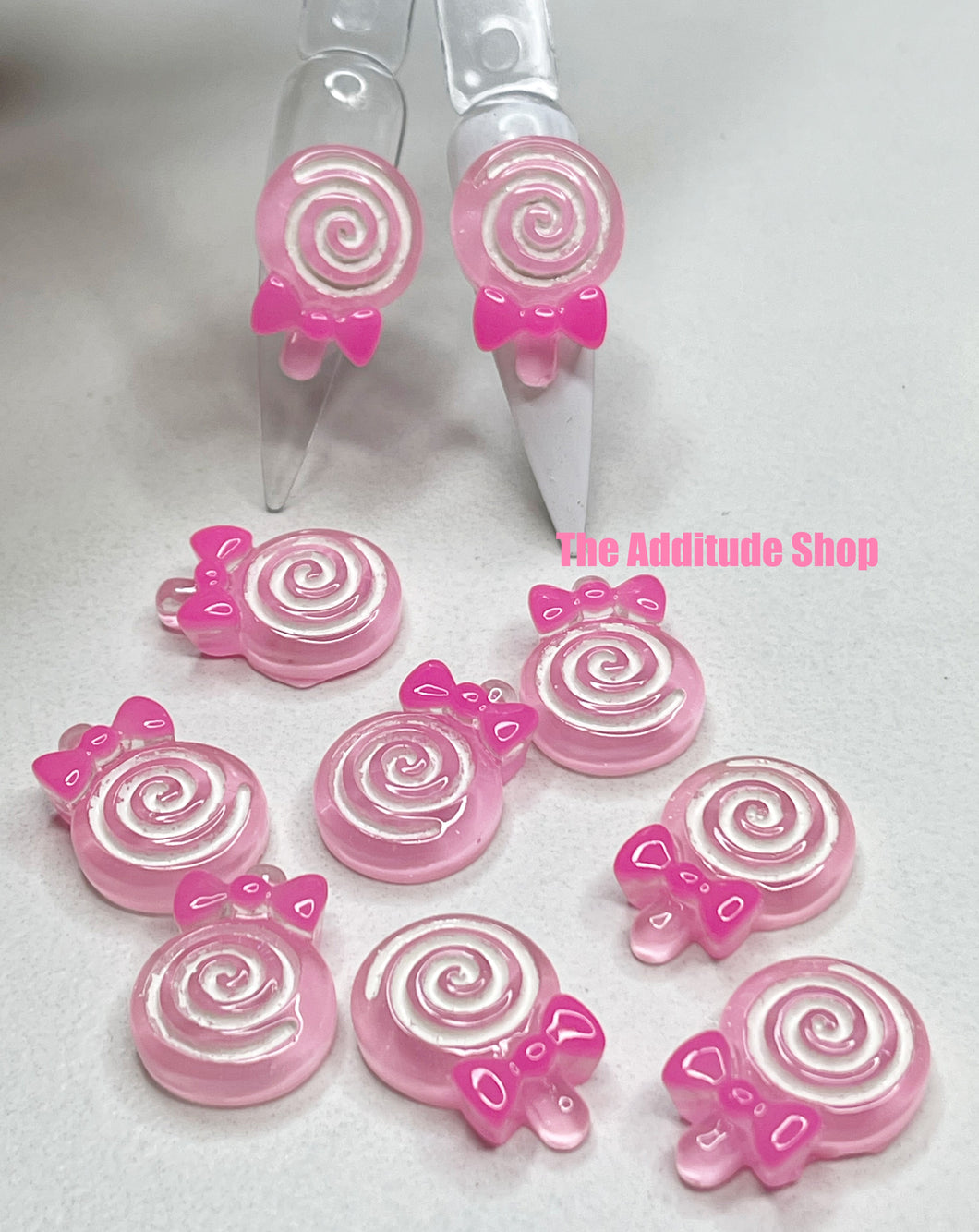 Pink Swirl Round Lollipop 3D Nail Kawaii Charms-10 Pieces