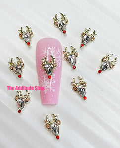 Red Nose Reindeer 10 pieces 3D Nail Charms