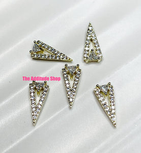 Gold Triangle with Clear Rhinestones Zircon 3D Nail Charms (5 Pieces)