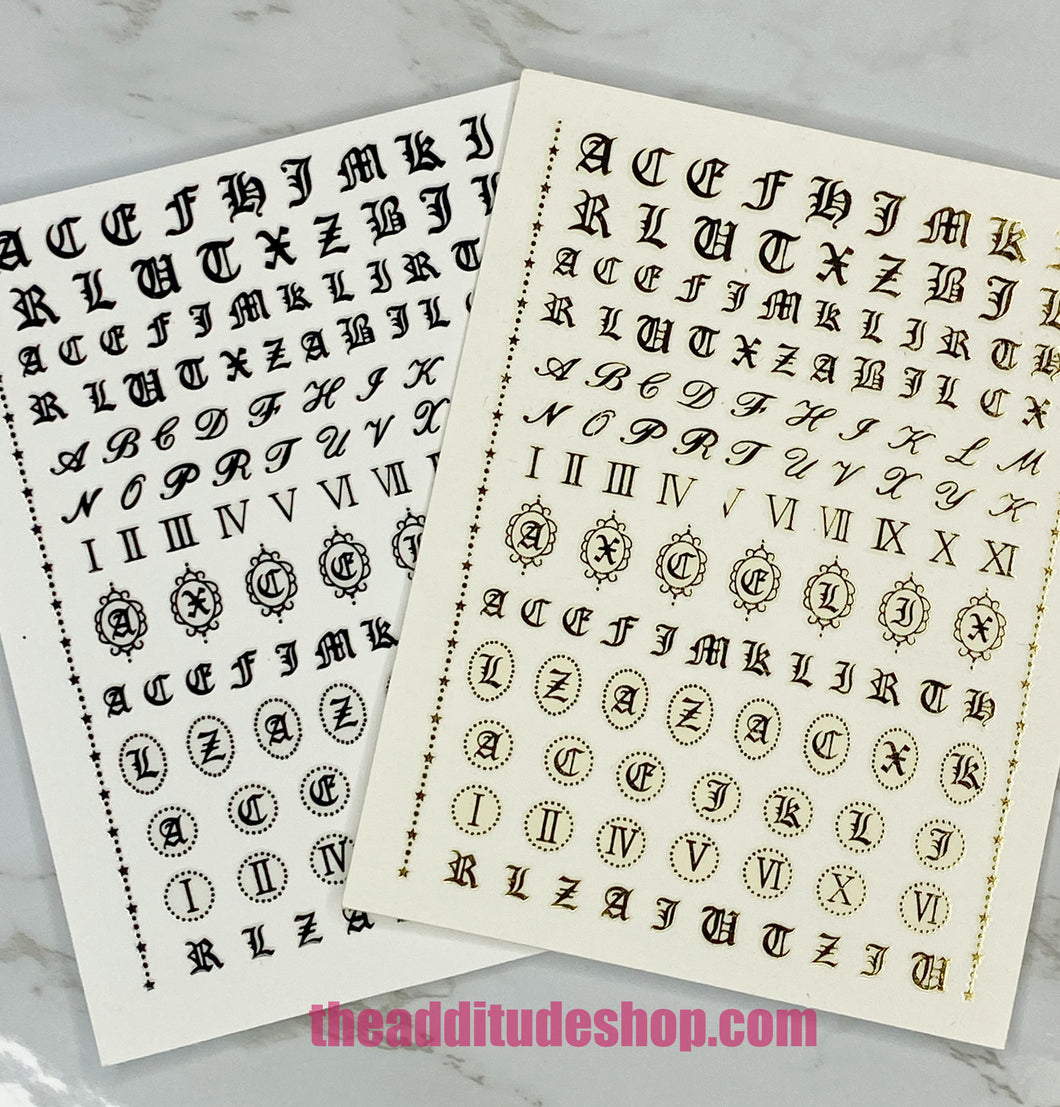 Roman Numeral & Alphabet Nail Stickers
