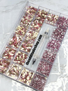 Rose Blush Pink-1400 Combo High Quality Glass Nail Crystals Bling Box